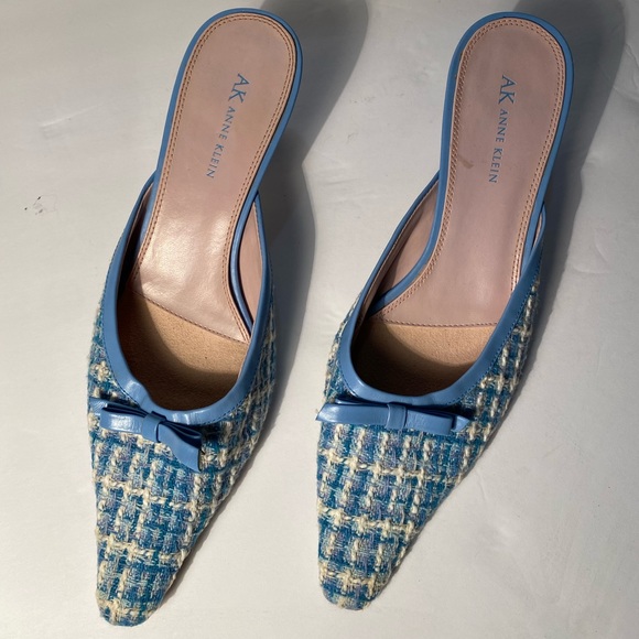Anne Klein Shoes - Anne Klein Blue Tweed Pointed Toe Mules